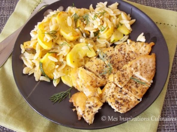 Escalopes aux herbes et orzo