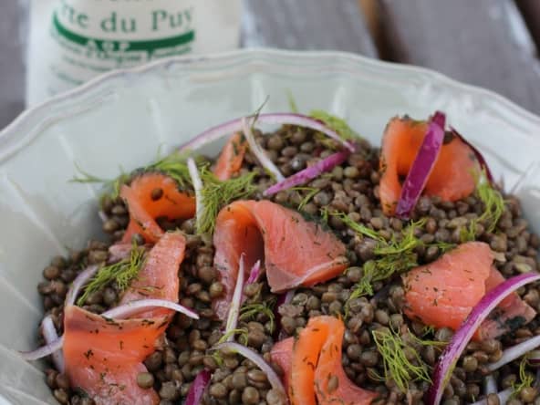 Salade de lentilles vertes du Puy au saumon