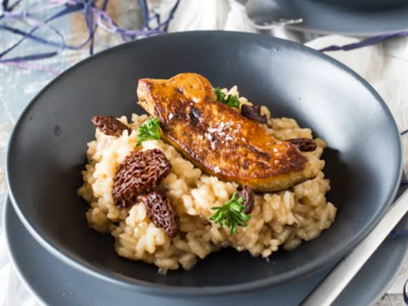 Risotto aux morilles et foie gras poêlé pour les fêtes