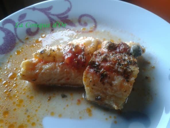 De la morue au four avec sauce tomate et câpres comme en Italie