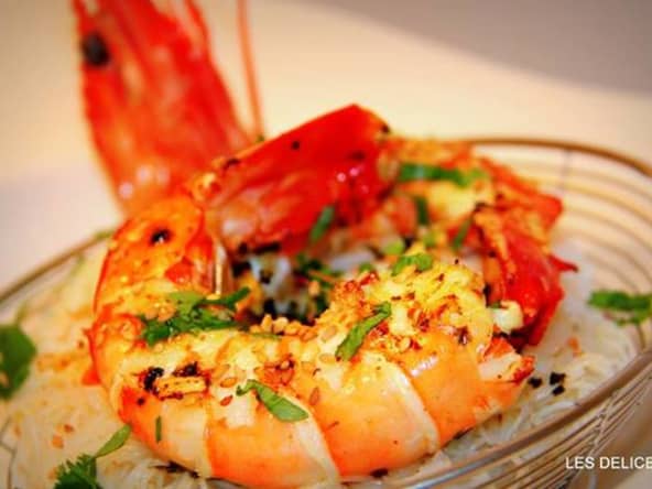 Gambas sautées au gingembre et coriandre