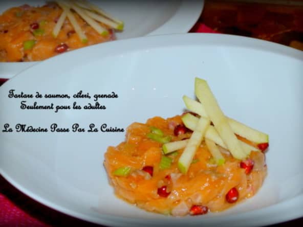 Tartare de saumon, grenade et céleri.