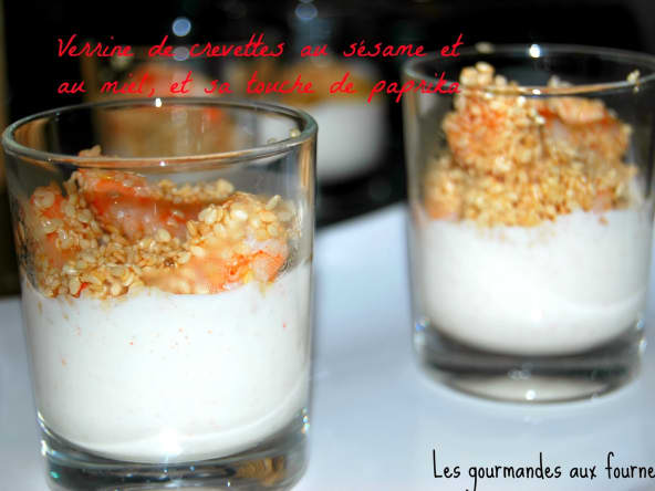Verrine de crevettes au sésame et au miel, et sa touche de paprika