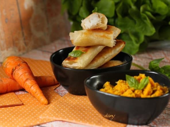 Nems de cabillaud et pesto de carottes