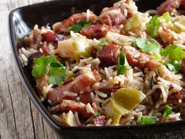 Salade de riz au porc et aux pommes