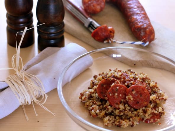 Quinoa façon risotto au chorizo .