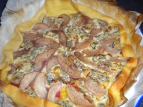 Tarte poire, roquefort et jambon de parme