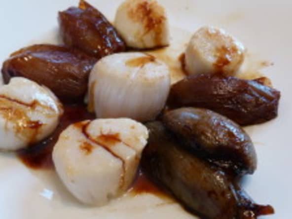 Saint jacques et échalotes confites au miel