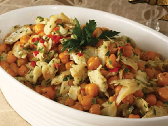 Salade portugaise de morue, pois chiches et pommes de terre