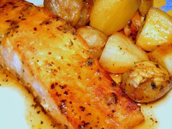 Longes de saumon au miel et aux châtaignes