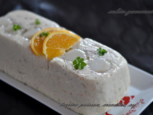 Terrine de poisson, crevettes et coquilles st jacques aux agrumes