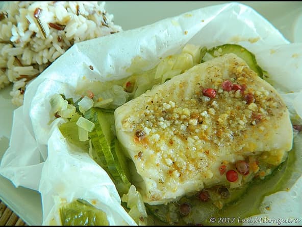 Papillotes de cabillaud au concombre et fromage blanc