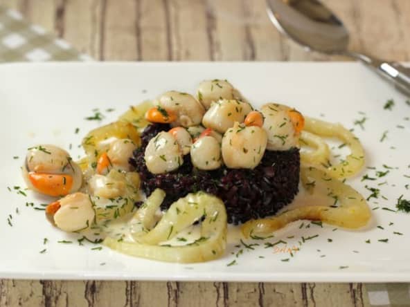 Risotto vénéré aux St-Jacques fenouil et citron confit