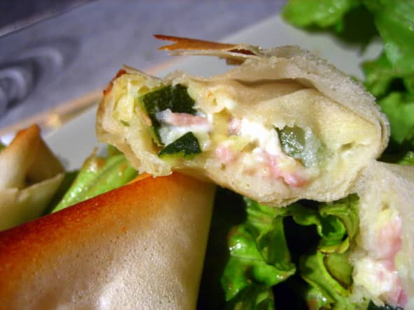 Bricks de féta, jambon et courgettes