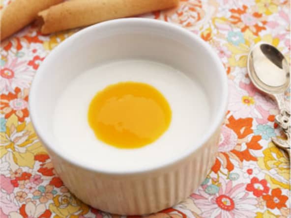 Panna cotta coco citron vert et coulis de mangue maison