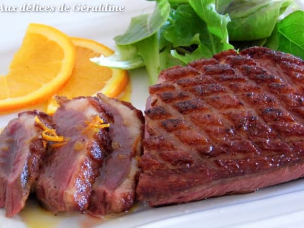 Magret de canard à l'orange, miel et épices