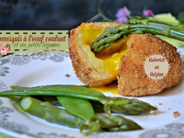 Cromesquis purée à l’œuf coulant et légumes bio