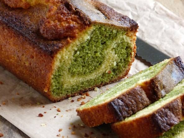 Cake marbré au thé Matcha et chocolat blanc
