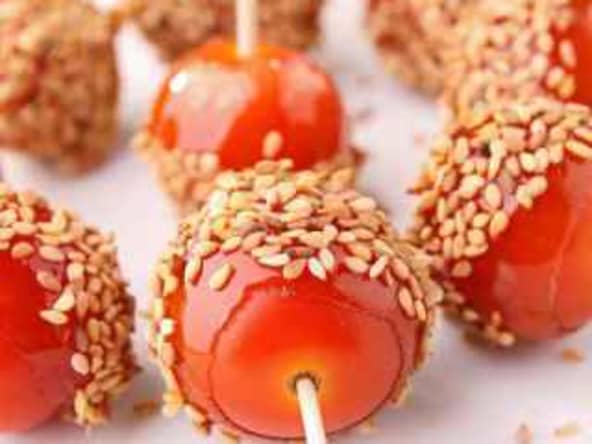 Tomates cerises au caramel et sésame