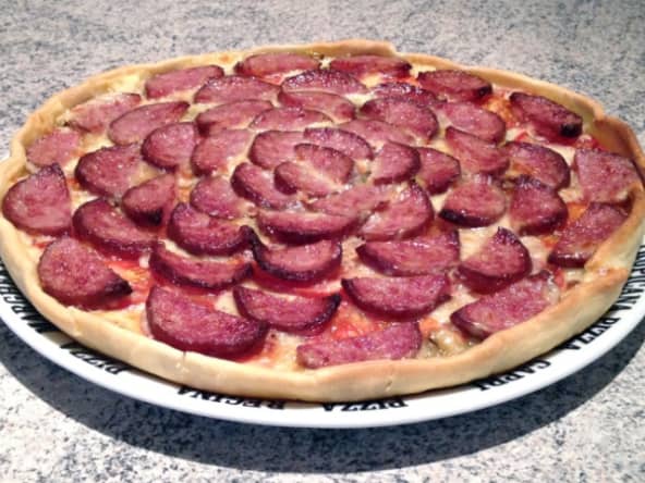 Tarte Franc-Comtoise à la cancoillotte et saucisse de Morteau