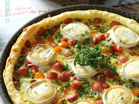Quiche au chèvre, saucisse de poulet et curry