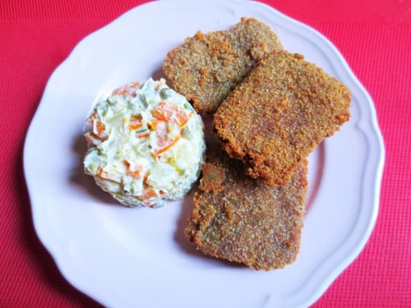 Milanaises de corned beef et salade russe