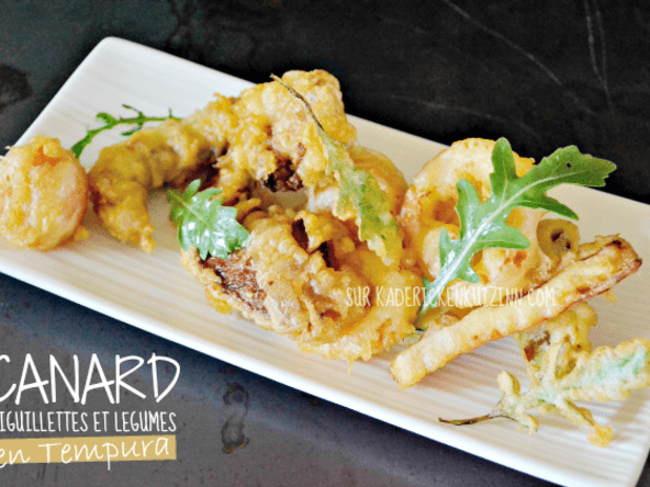 Tempura d'aiguillettes de canard et légumes bio