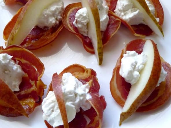 Chips de pancetta chèvre poire