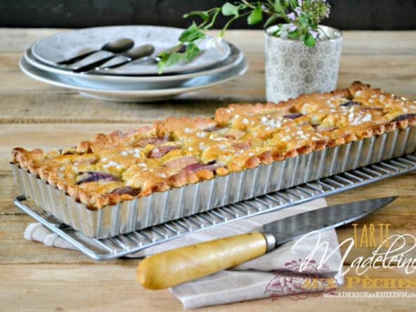 Tarte madeleine aux pêches bio