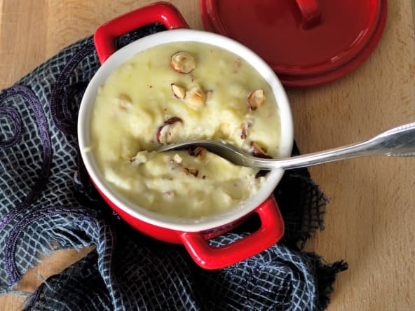 Purée de pomme de terre et courgette au Bleu de Bresse et aux noisettes