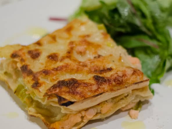 Lasagne fraiche aux deux saumons et poireaux