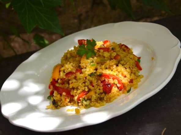 Poêlée de boulgour aux trois poivrons