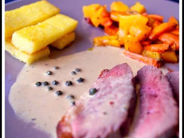 Magrets sauce au poivre vert, légumes d'automne