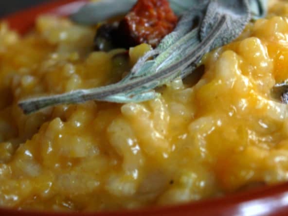 Risotto de potiron à la sauge et au chorizo grillé