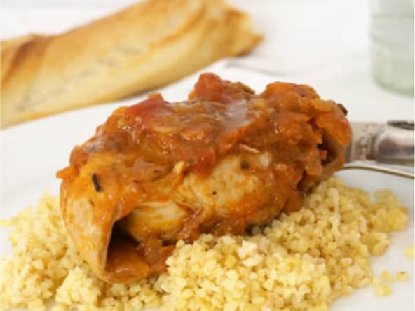 Lapin à la tomate et au boulgour