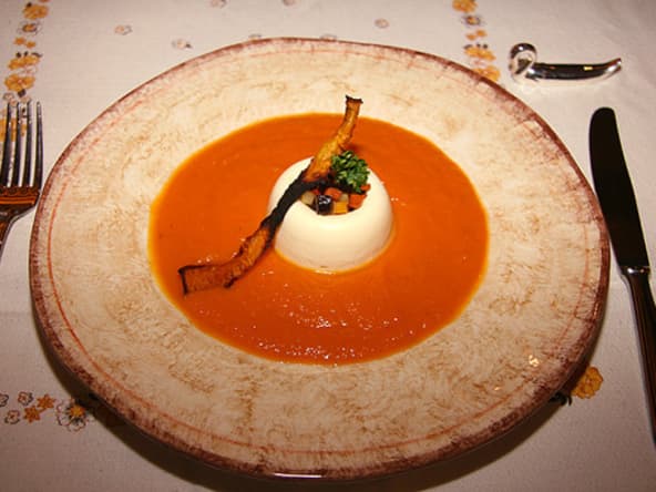 Bavarois de Munster et crème de carotte au cumin