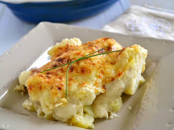 Gratin de chou-fleur et pomme de terre à la béchamel au cumin