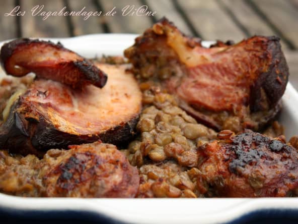 Porc fumé aux lentilles (palette et jarret)