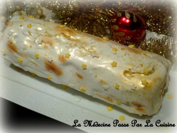 Bûche "blanc et or", crème au citron et confit de citron