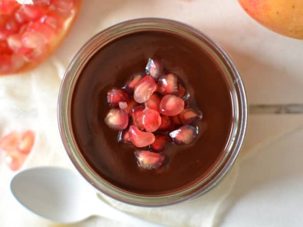 Panna cotta végétale chocolat-grenade