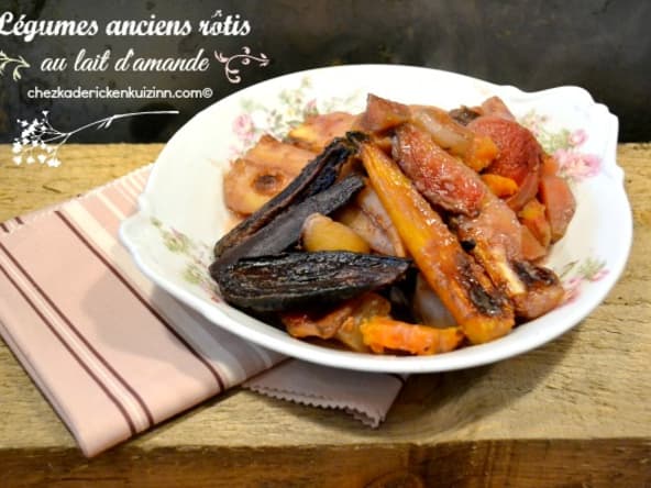 Légumes anciens rotis dans du lait d'amande bio