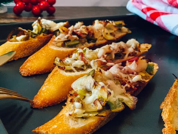 Bouchées de poireaux et bacon gratinées