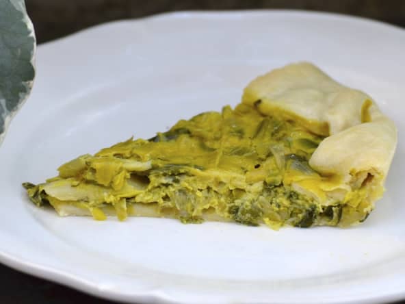 Tarte aux poireaux, miel et curry