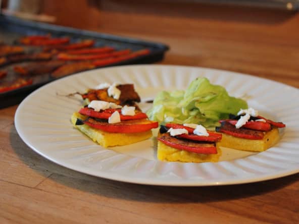 Carrés de polenta croustillants au potimarron rôti