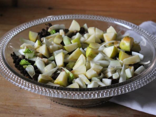 Salade de lentilles, pommes, fenouil