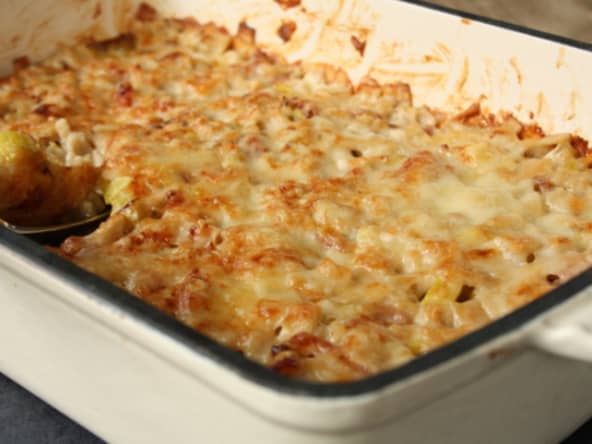 Gratin de crozets aux poireaux et beaufort