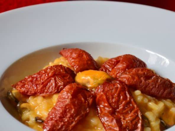 Risotto jaunes aux moules et tomates confites