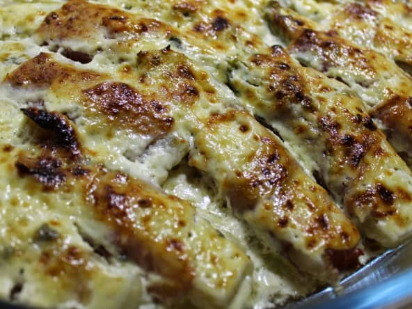 Endives gratinées au jambon sec et au bleu