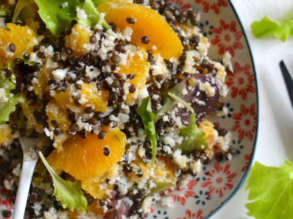 Salade de lentilles noires, chou-fleur et orange