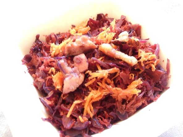 Salade de choux rouge tiede au lard